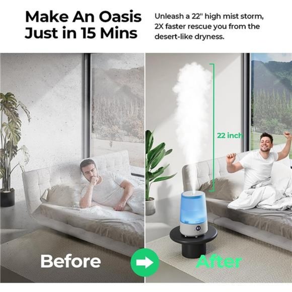 Small Humidifiers for Baby Bedroom Home, Cool Mist Top-Fill 3L 32H, Quiet 23dB - Picture 3 of 7